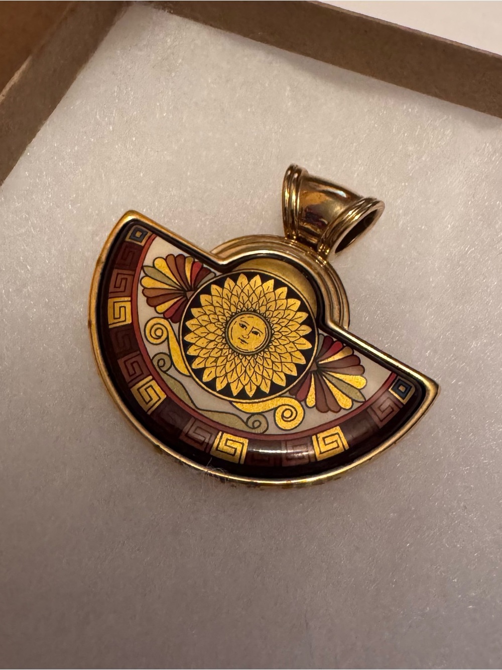 Gold-Tone Sunflower Pendant Necklace with Red Enamel Accents